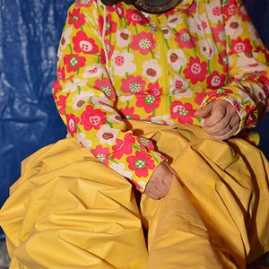 Peter Storm onesie and a very rubbery hazmat suit