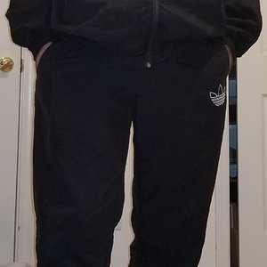 Matching crinkle nylon adidas suit