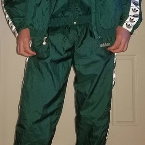 Two swishy adidas suits at once