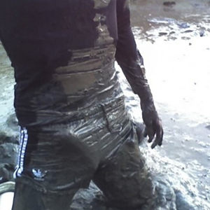 Mud fun in Adidas nylon shorts