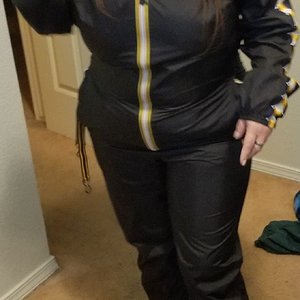 Neighbor was jealous of my k-way jumpsuit so i let her try it on