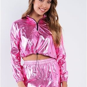 Pink Metallic Lightweight Drawstring Crop Top And Shorts Set _3-2-1.jpg