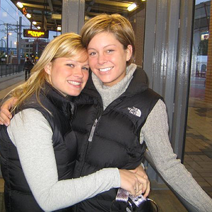 Two black NF Nuptse gilets at the station