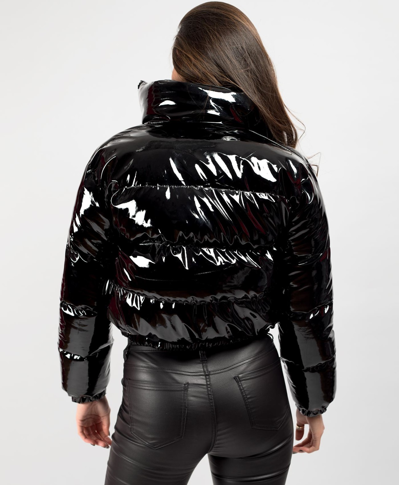 0007-bl-black-pu-vinyl-high-shine-cropped-puffer-jacket-5.jpg | Shiny ...