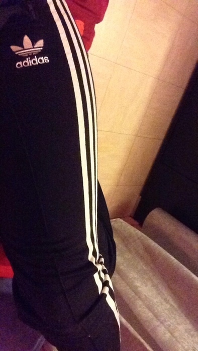 Adidas black/white pants closeup