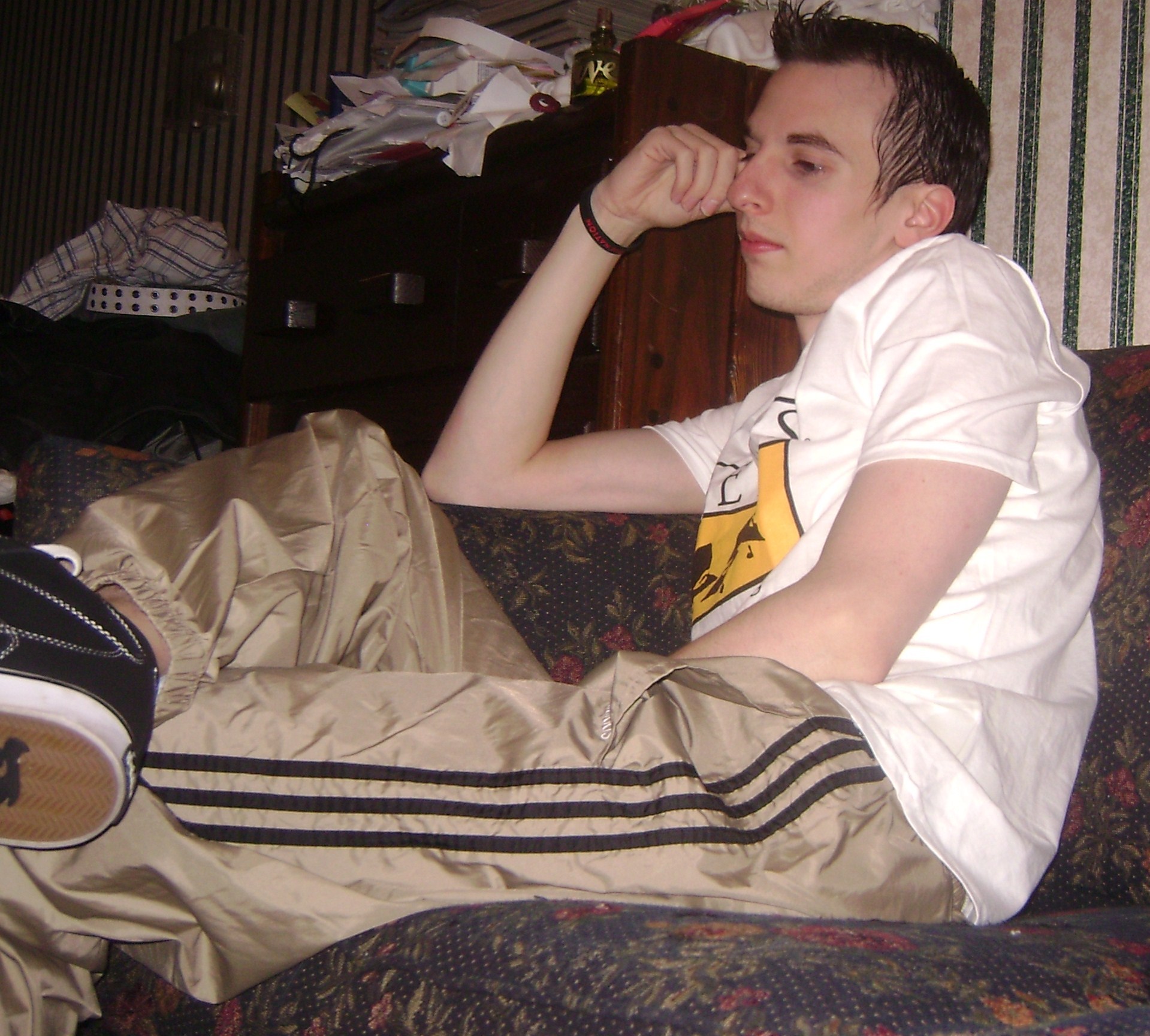 Adidas Tan Pants with Black Stripes