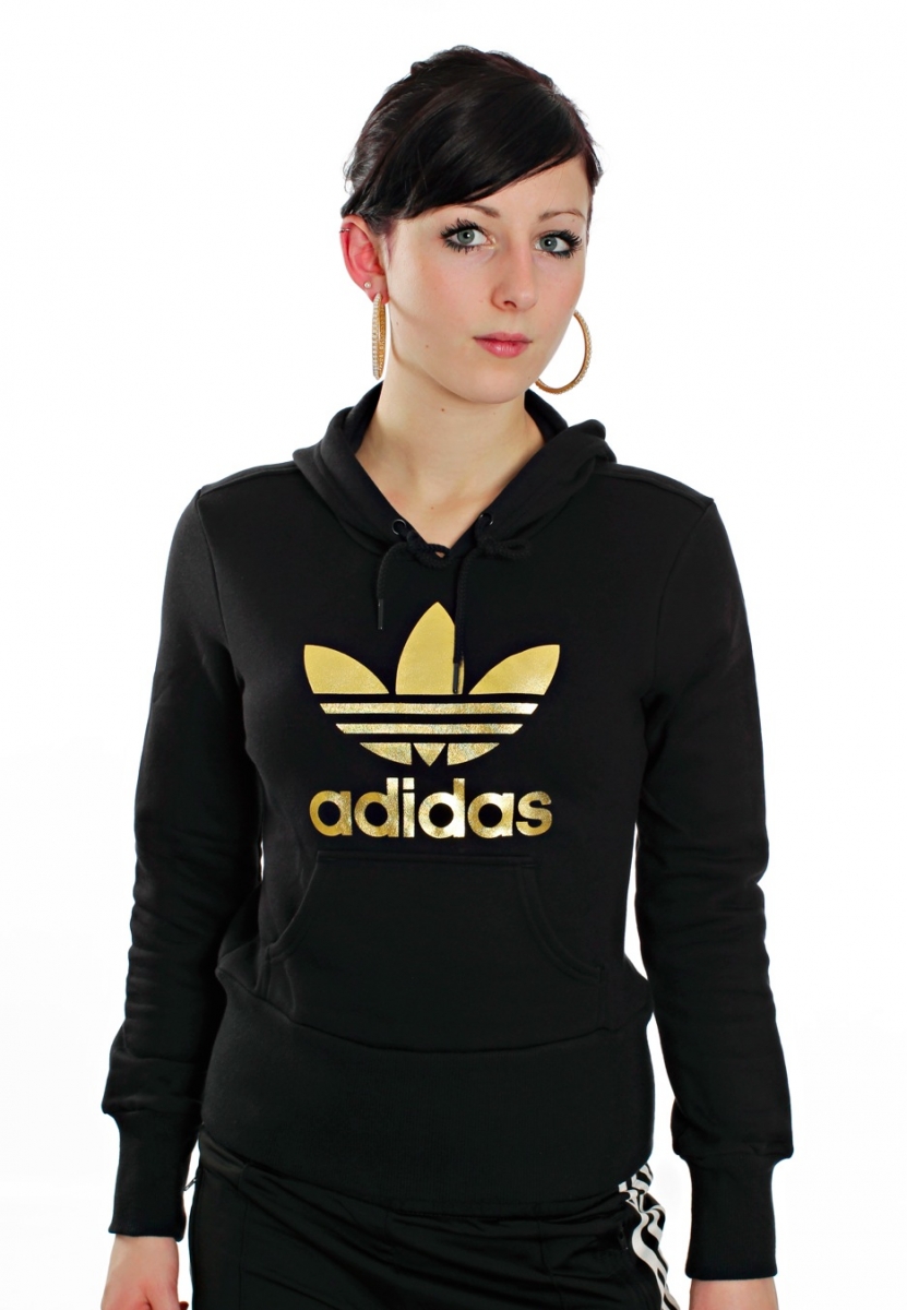 adidas trefoil blackmetallicgold girlhoodie Lg