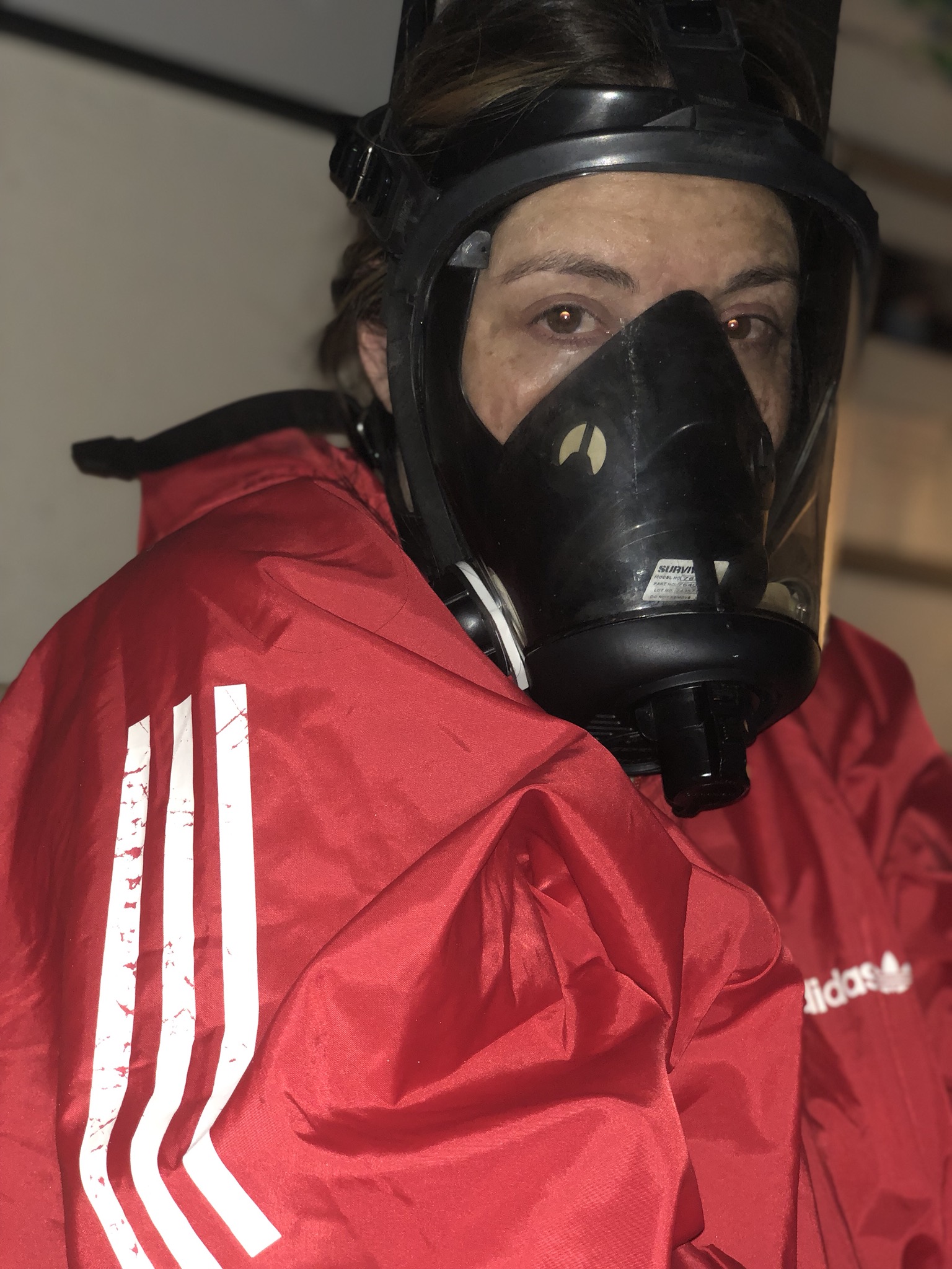 adidas windbreaker and gasmask
