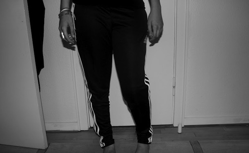 Adidas womens black and white pants shot in black and white