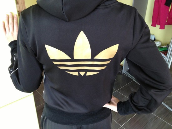 Adidas womens black hoodie big gold logo rear