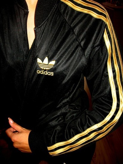 Adidas womens black jacket gold logo stripes top