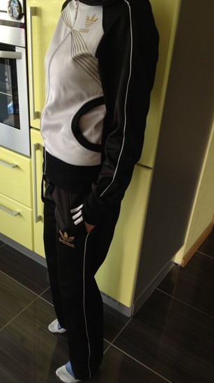 Adidas womens black pants striped jacket gold logo