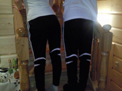 Adidas womens black pants with white trim stripes twins