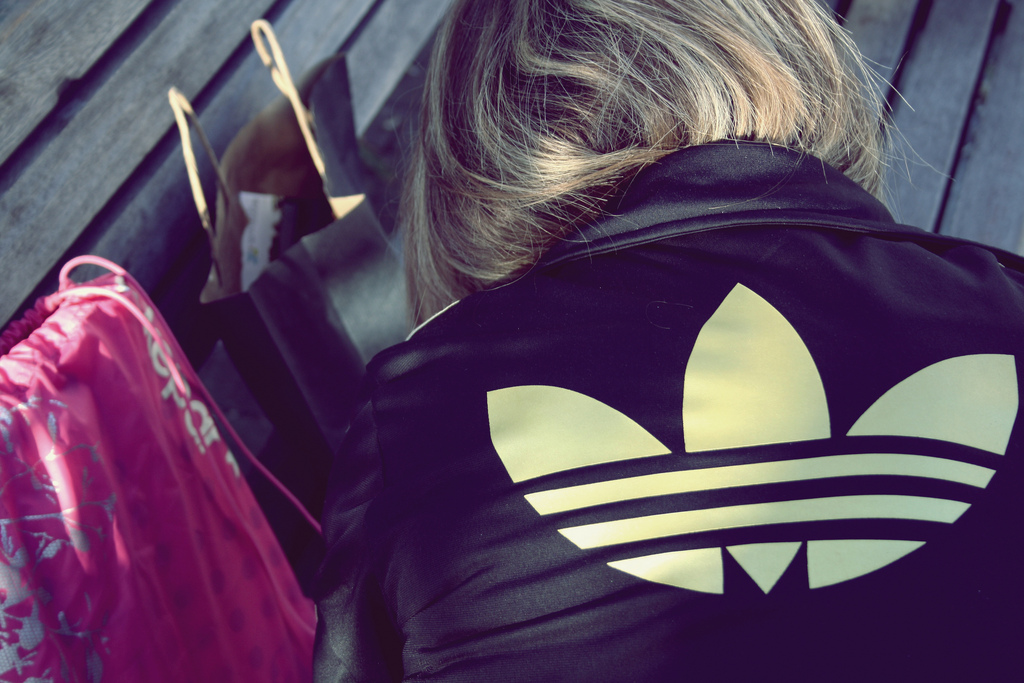 Adidas womens black shiny jackey big logo