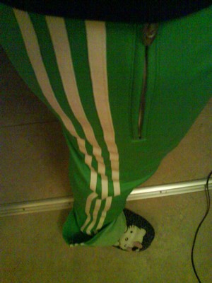 Adidas womens green pants close side zipper shot