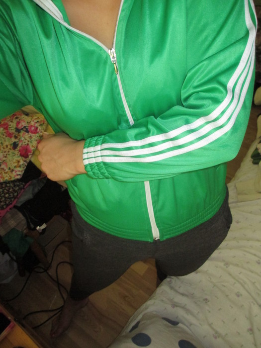 Adidas womens green top white stripe high angle