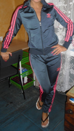 Adidas womens grey and pink tracksuit