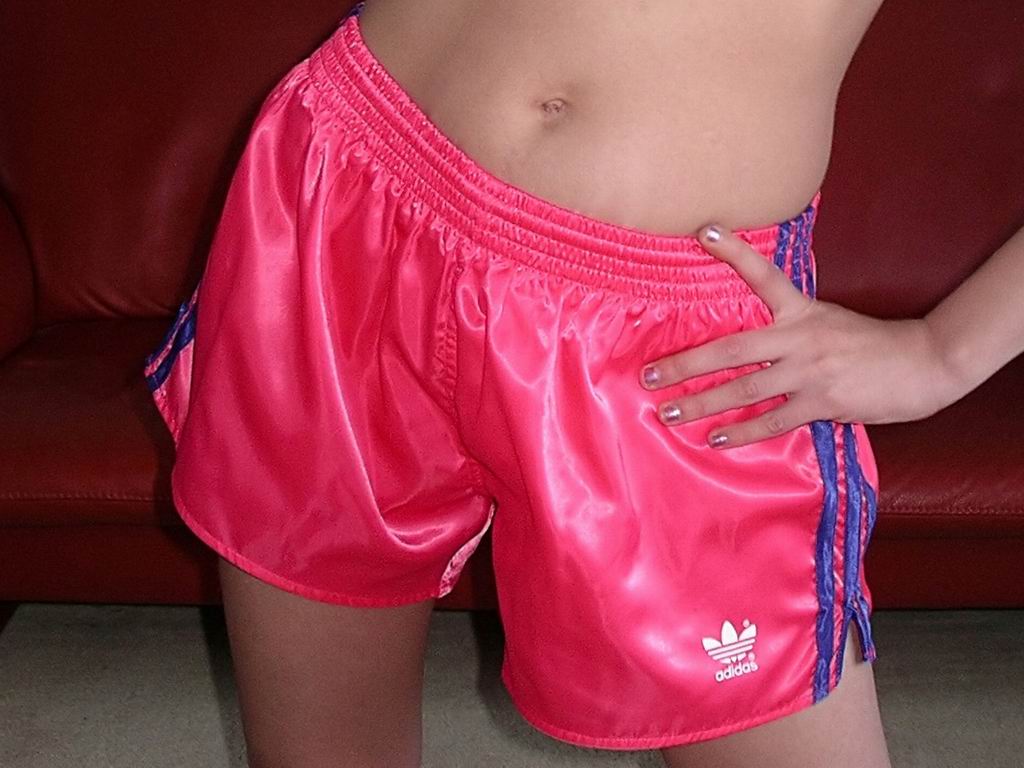 Adidas womens pink shorts blue stripes