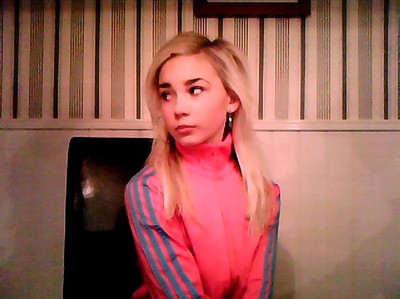 Adidas womens pink top blue stripes side look