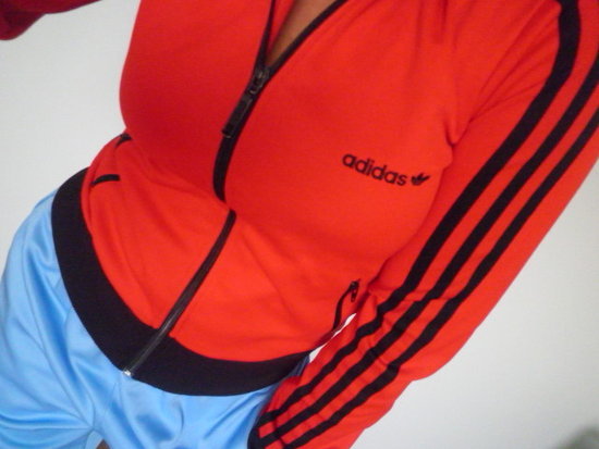 Adidas womens red sporty jacket front
