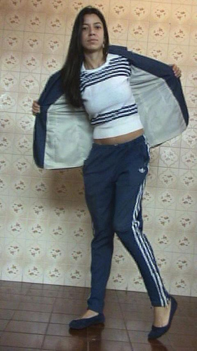 Adidas womens track suit open jacket pose