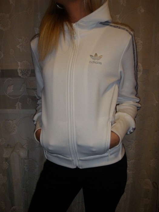 Adidas womens white zip up pocket hands