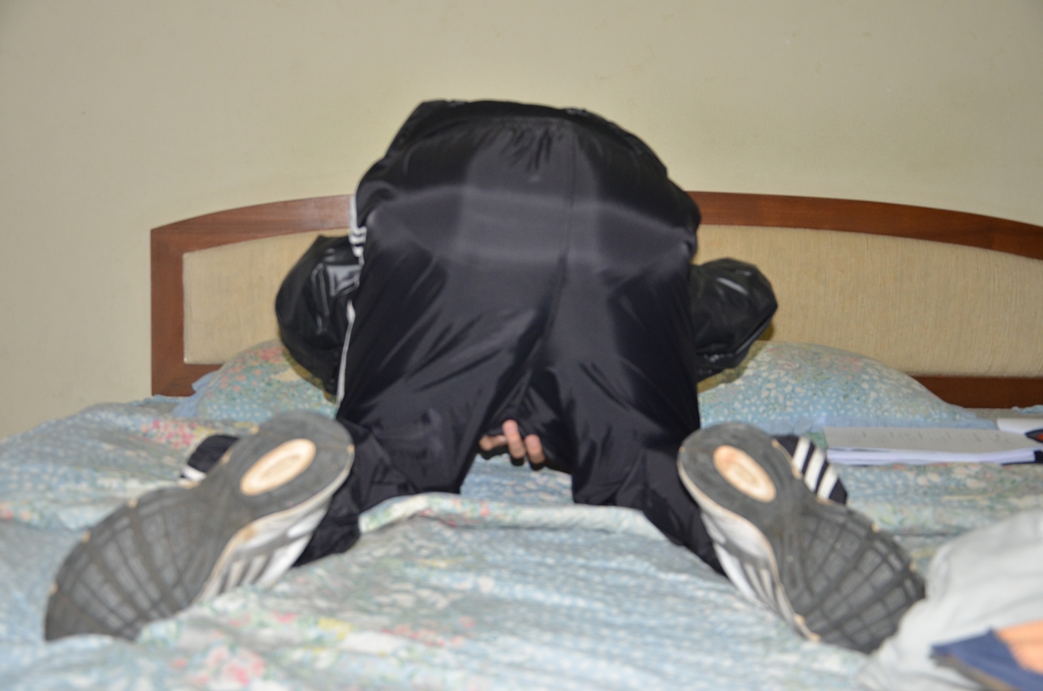 Black adidas shiny pants and jacket.