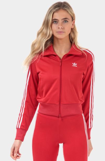 Blonde in red adidas firebird tracksuit