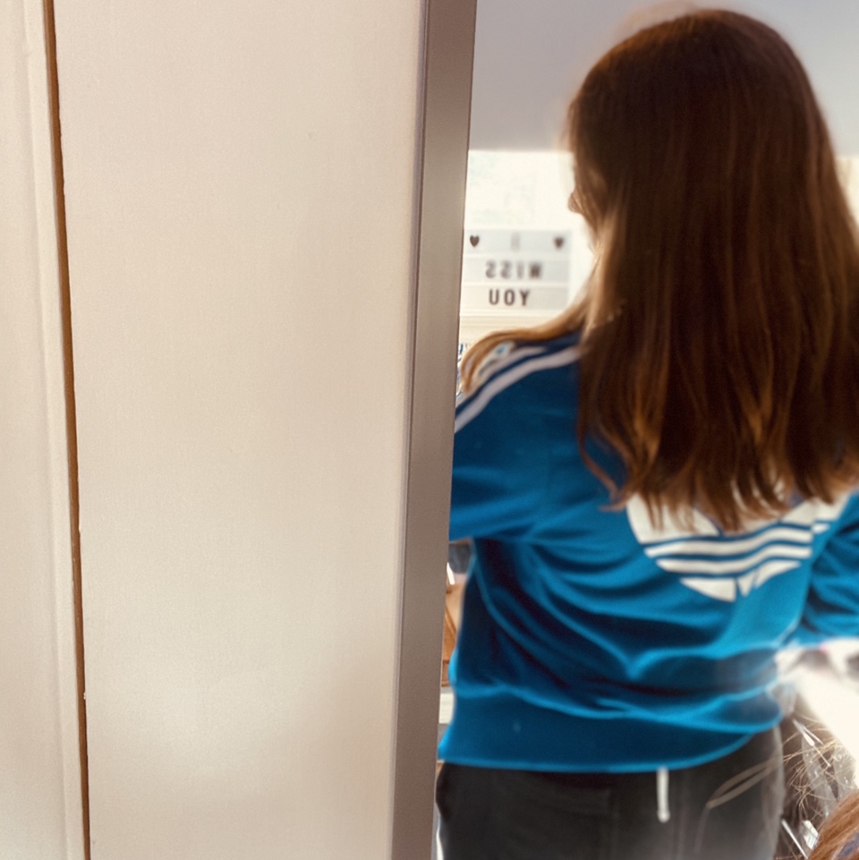 Blue adidas firebird back logo