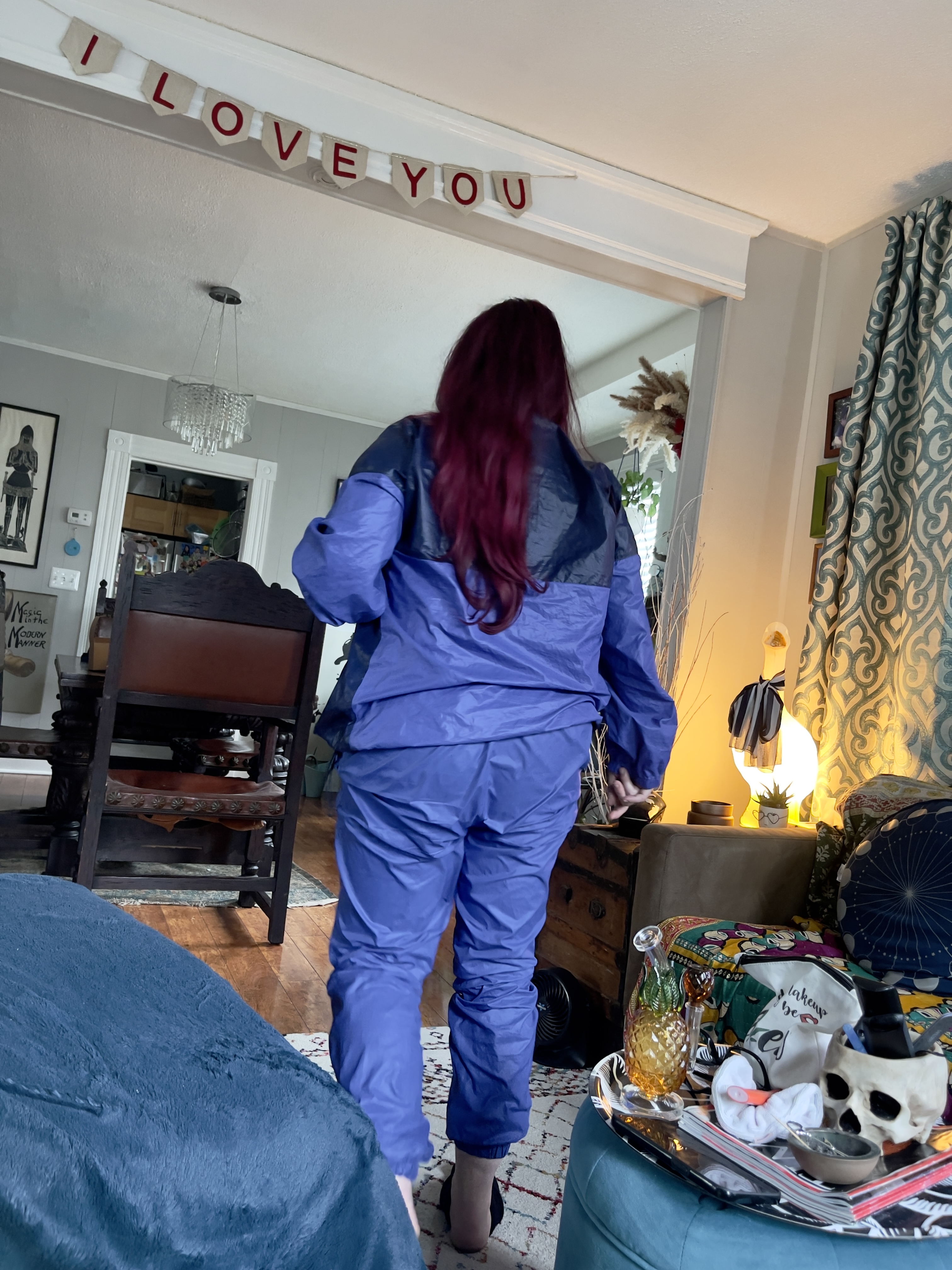 Blue/purple nylon suit