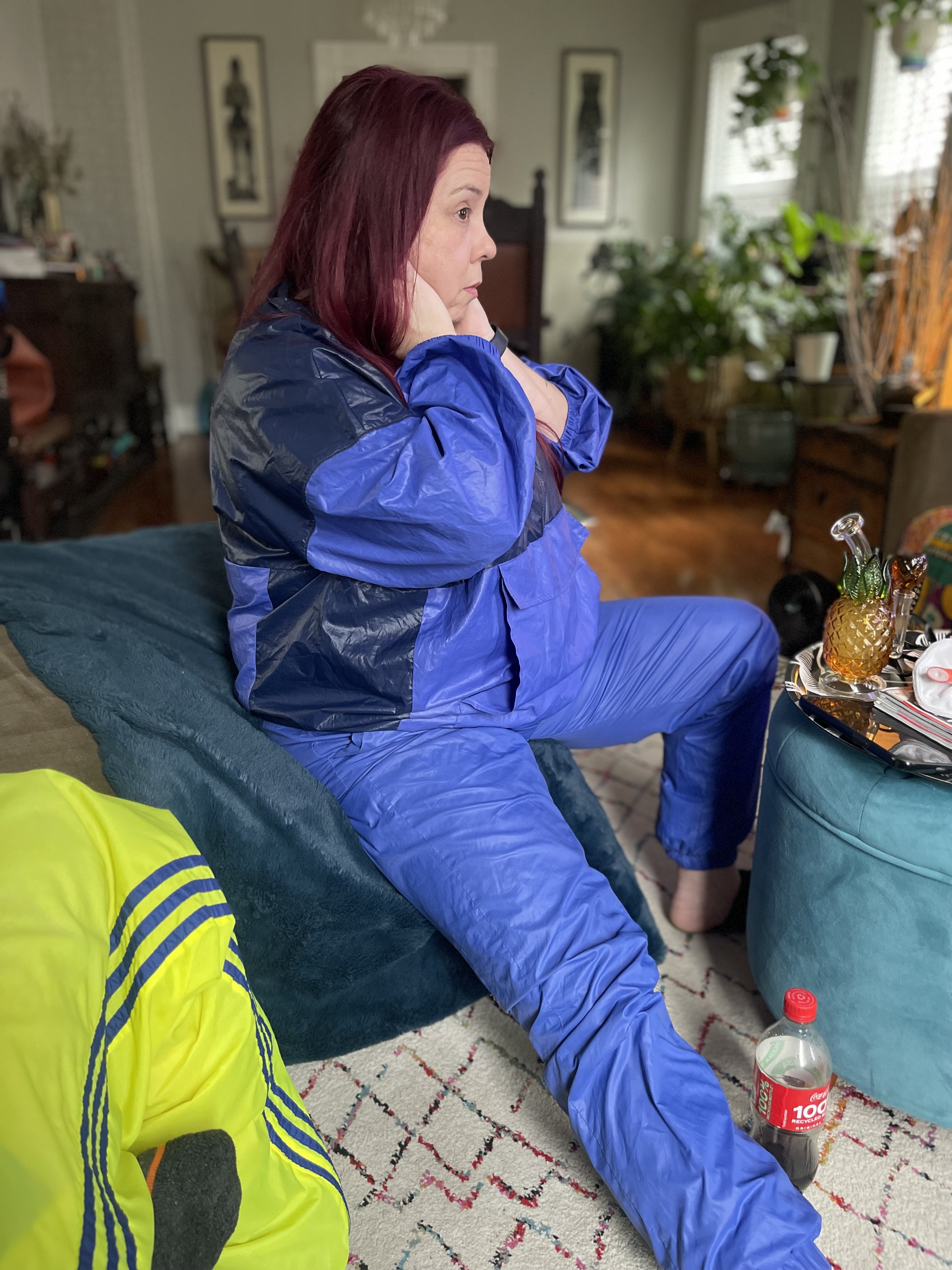 Blue/purple nylon suit