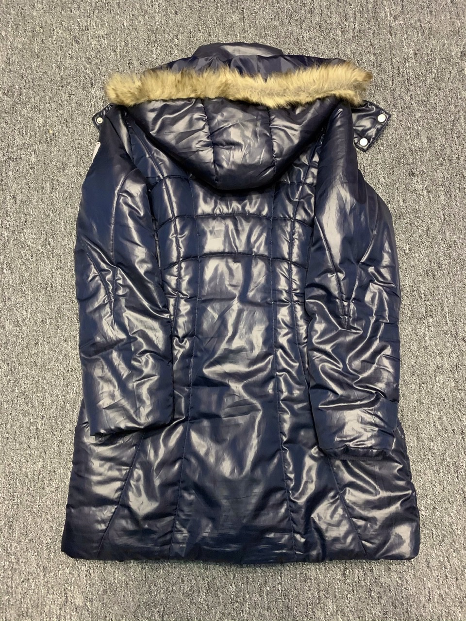 Dark blue hooded nylon coat