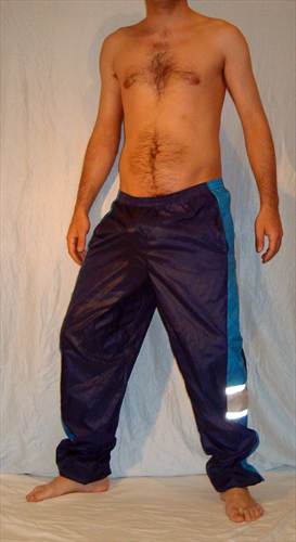 Dark blue nylon trackies