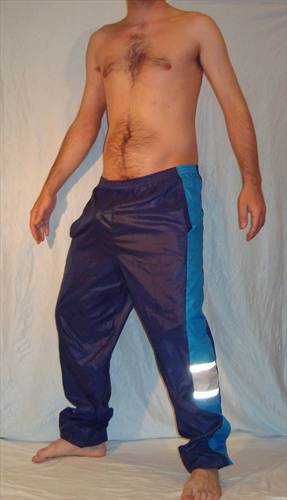 Dark blue nylon trackies
