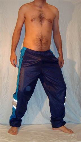 Dark blue nylon trackies