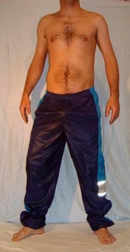Dark blue nylon trackies