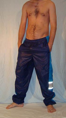 Dark blue nylon trackies