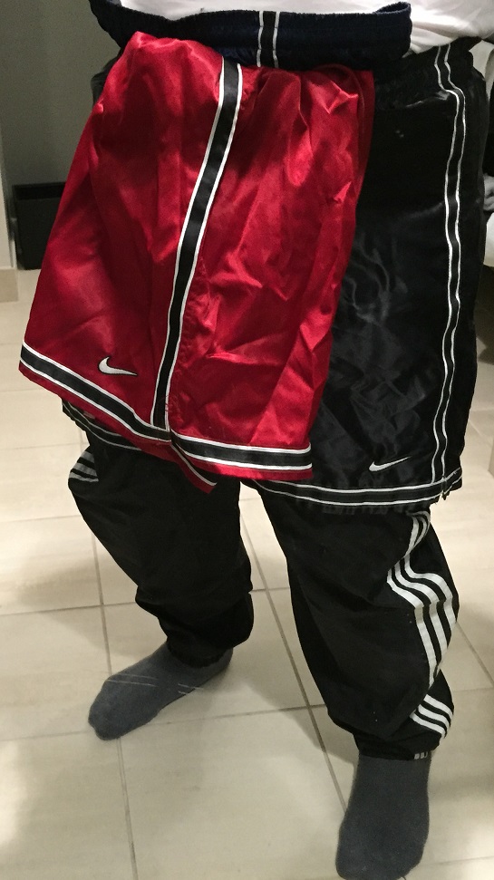 Different ways to layer the shorts with Adidas pants