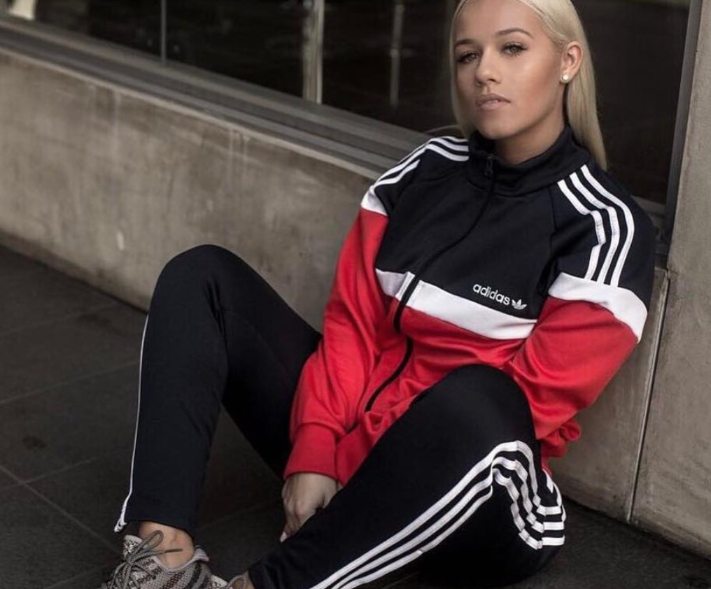 Fit blonde in adidas tracksuit
