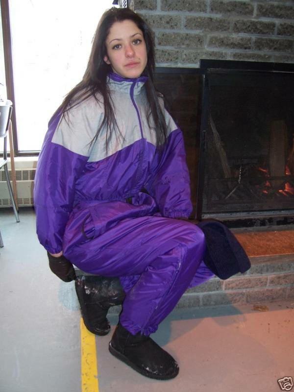 Girl in purple nylon suit