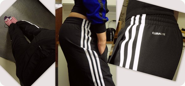 Girl with black/white adidas pants