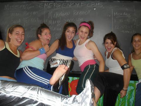 Girls wearing trackpants