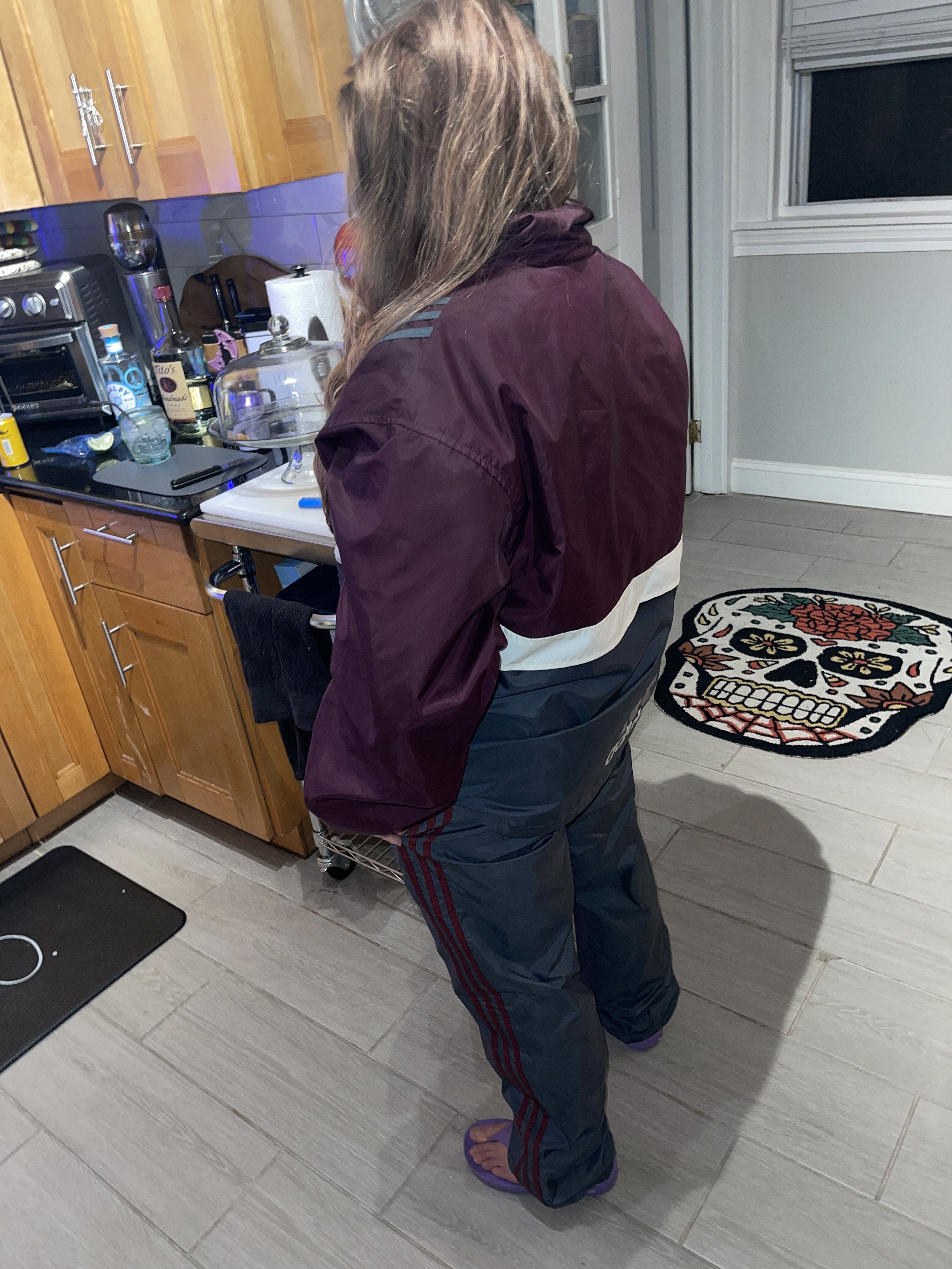 Maroon/gray adidas suit