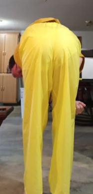 Me bending over in my yellow shirt & new yellow nylon pants (farther away)