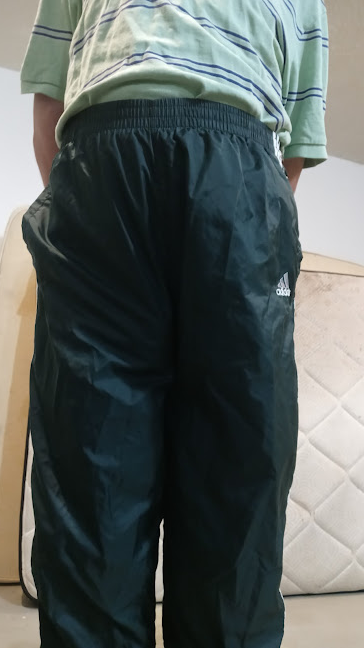 Me in my Medium Forest Green Adidas Nylon Pants (with my hands behind my back) 1.png