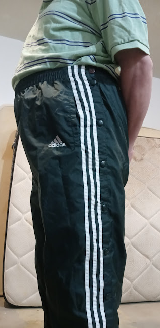 Me in my Medium Forest Green Adidas Nylon Pants (with my hands behind my back) 3