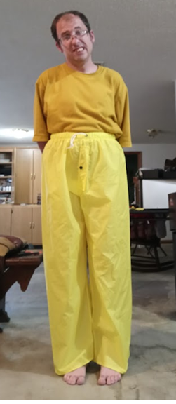 Me in my yellow shirt & my NEW yellow nylon pants w/my hands behind my back 2 (front)