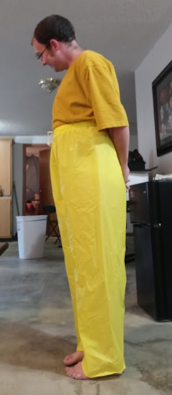 Me in my yellow shirt & my NEW yellow nylon pants w/my hands behind my back 2 (side 1)