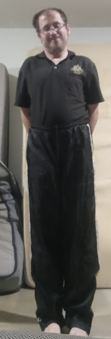 Me wearing my Large Black GTM Sportswear Polyester Pants (w/both hands behind my back) (front) 2