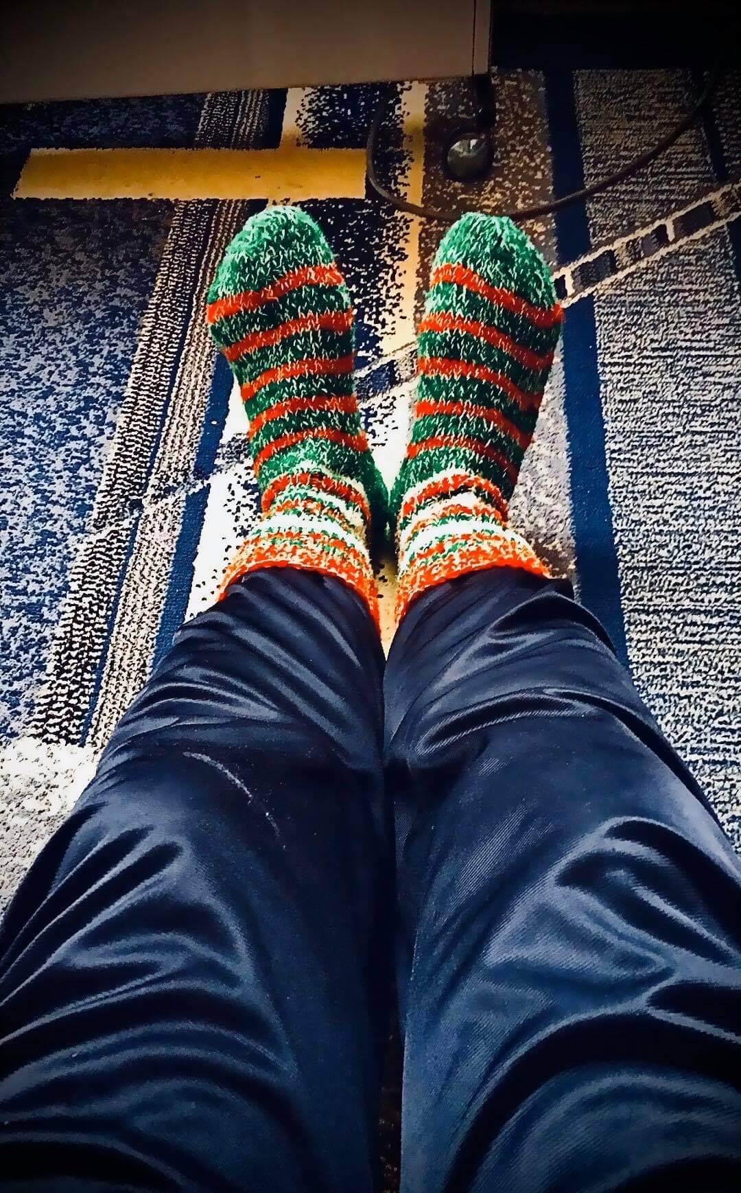 Navy blue shiny polyester pants